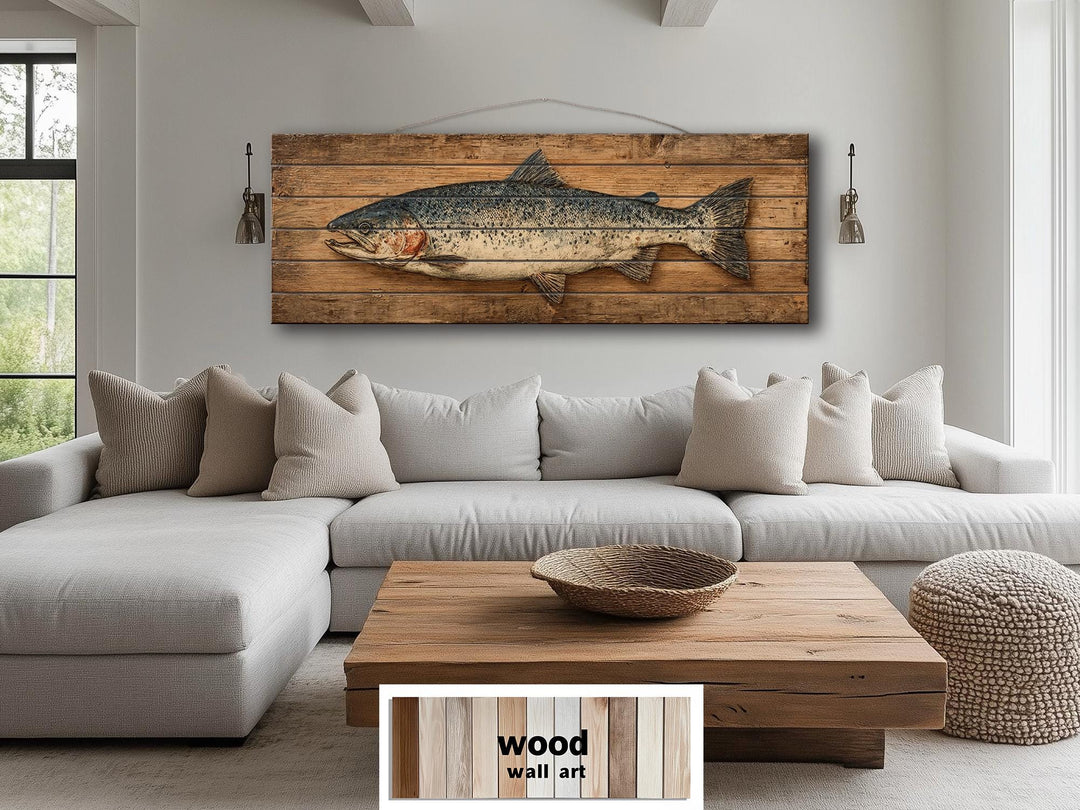 Salmon Distressed Long Narrow Wood Wall Art