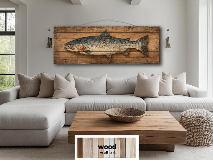 Salmon Distressed Long Narrow Wood Wall Art