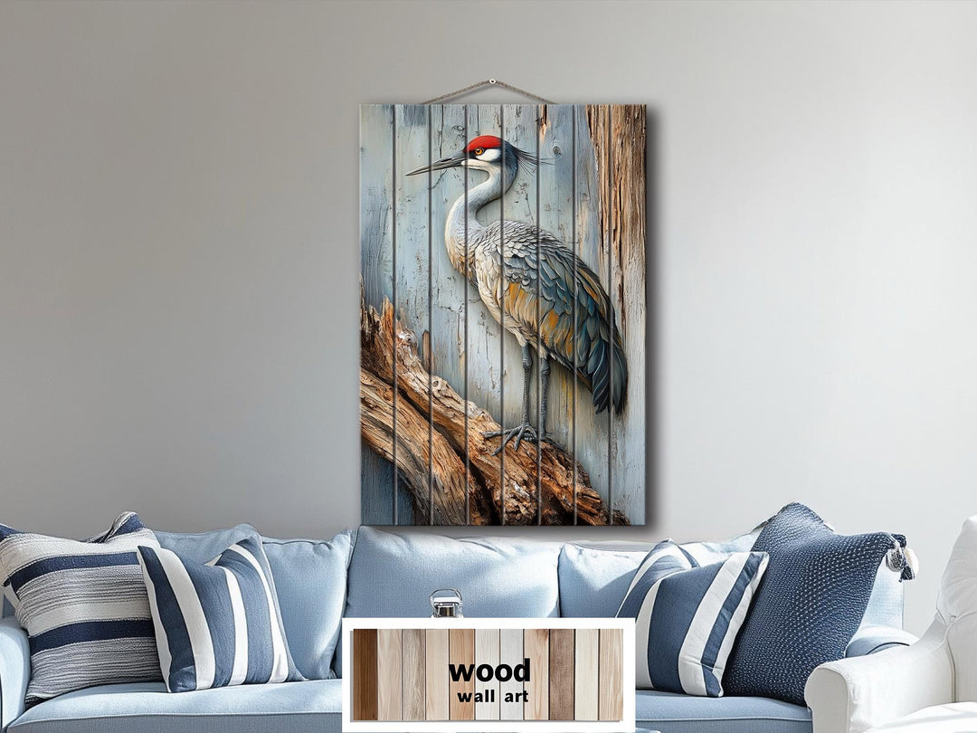 Sandhill Crane Distressed Wood Wall Art
