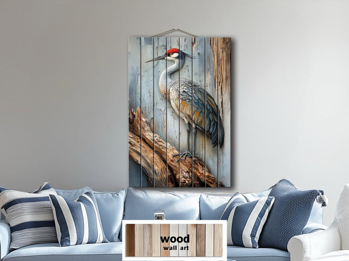 Sandhill Crane Distressed Wood Wall Art