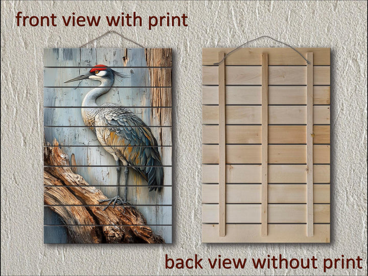 Sandhill Crane Distressed Wood Wall Art