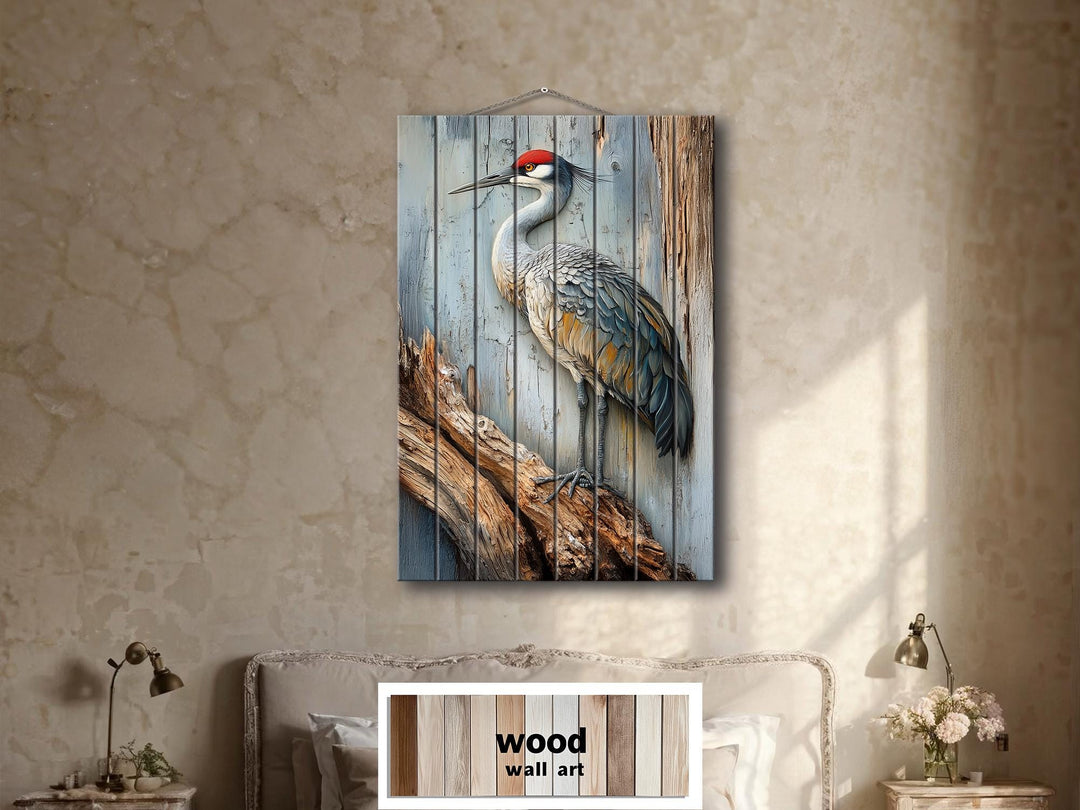 Sandhill Crane Distressed Wood Wall Art