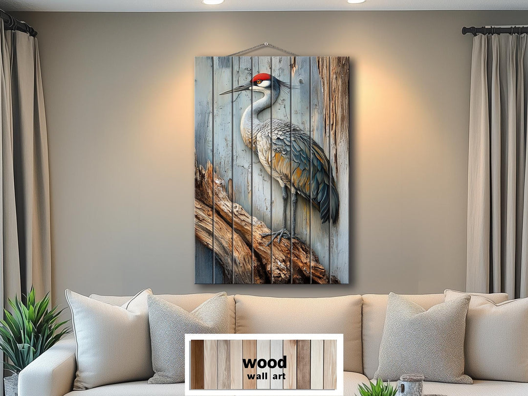 Sandhill Crane Distressed Wood Wall Art