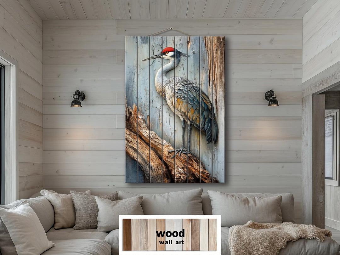 Sandhill Crane Distressed Wood Wall Art