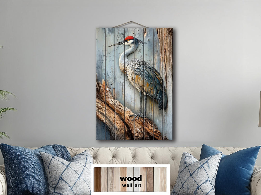 Sandhill Crane Distressed Wood Wall Art
