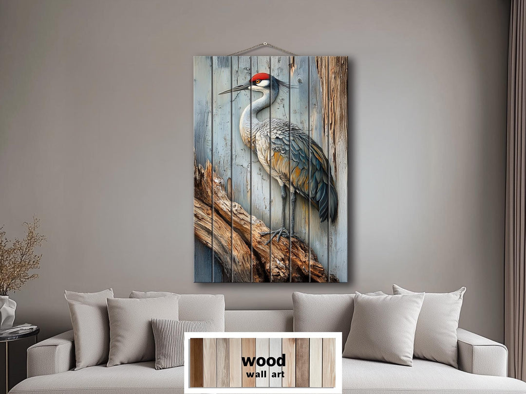 Sandhill Crane Distressed Wood Wall Art