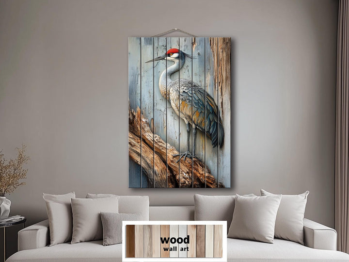 Sandhill Crane Distressed Wood Wall Art