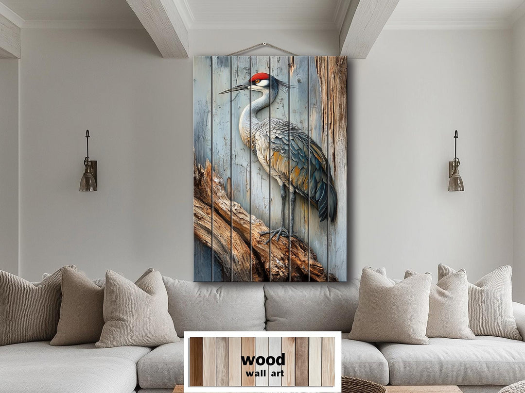 Sandhill Crane Distressed Wood Wall Art