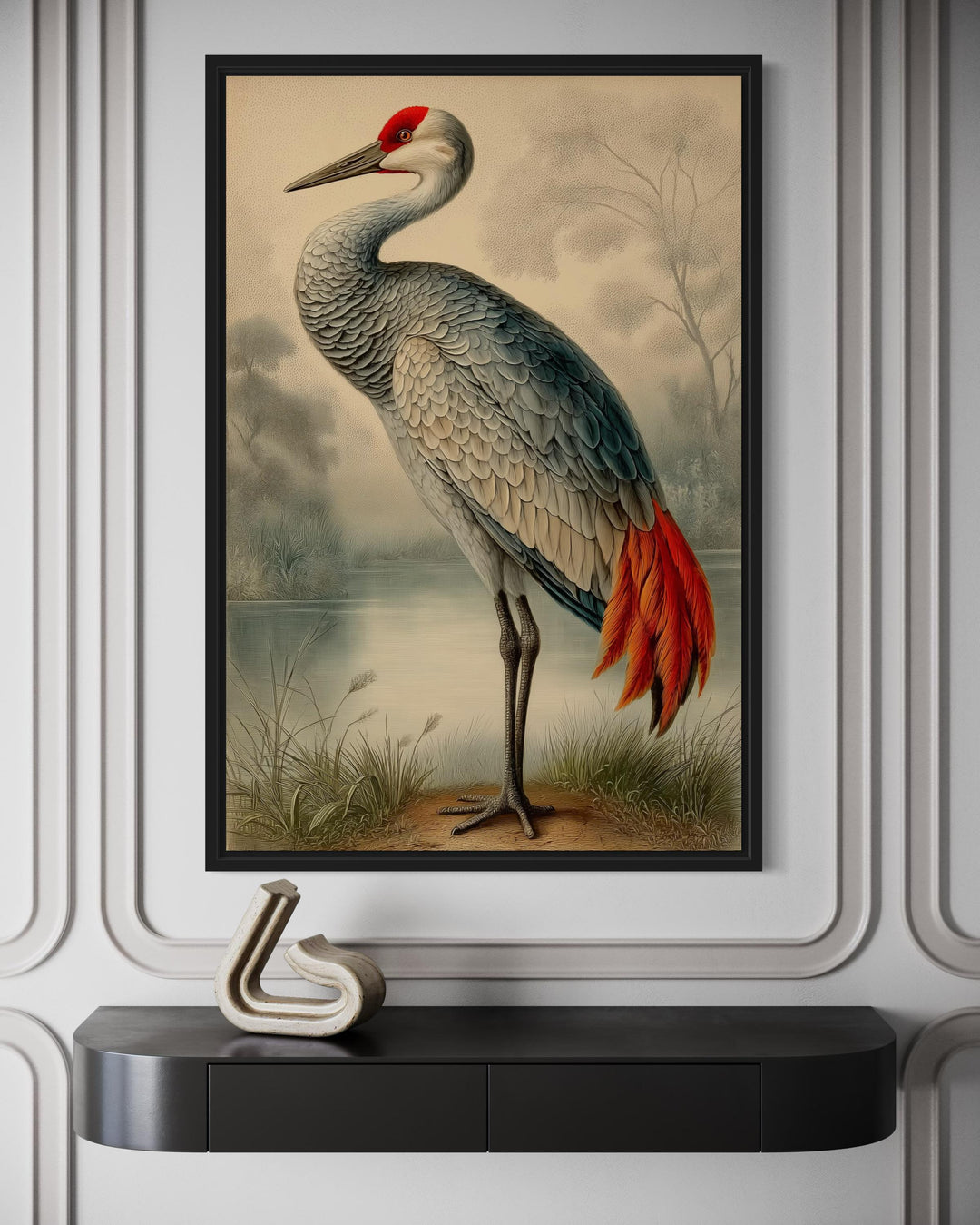 Sandhill Crane Vintage Framed Canvas Wall Art