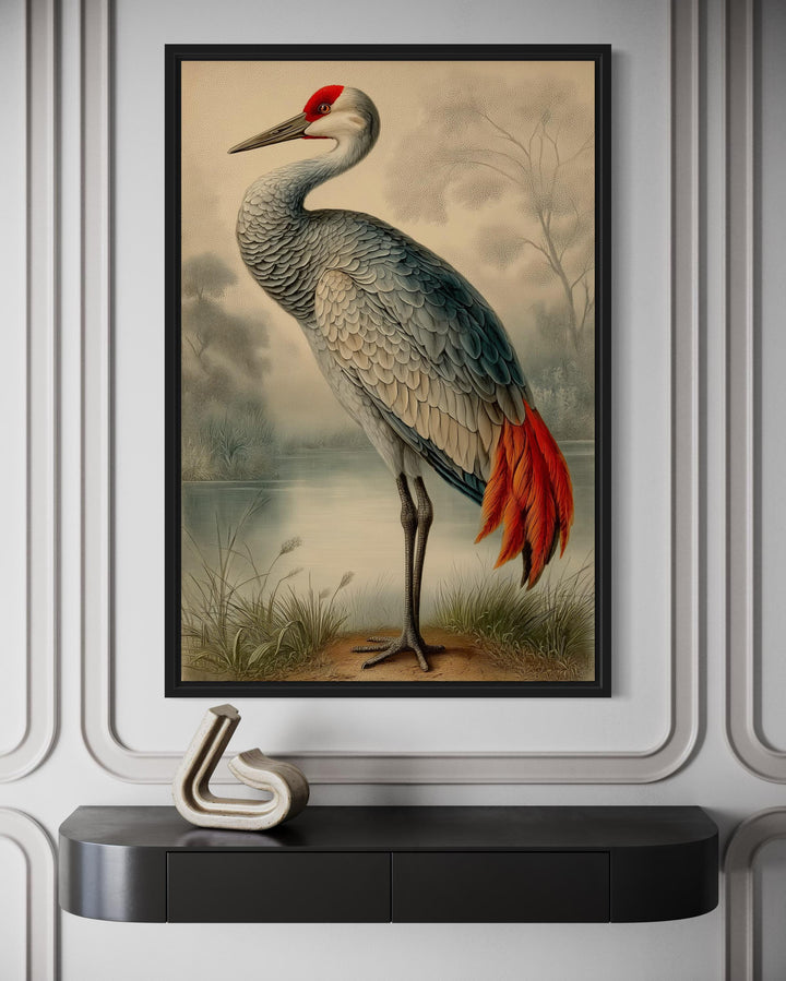 Sandhill Crane Vintage Framed Canvas Wall Art