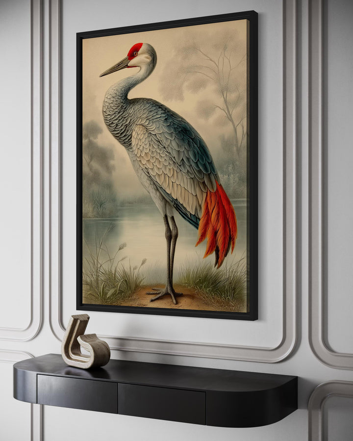 Sandhill Crane Vintage Framed Canvas Wall Art