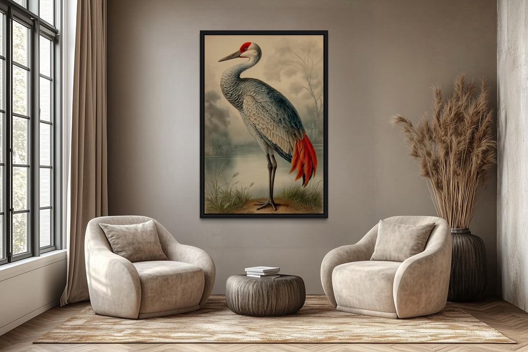Sandhill Crane Vintage Framed Canvas Wall Art