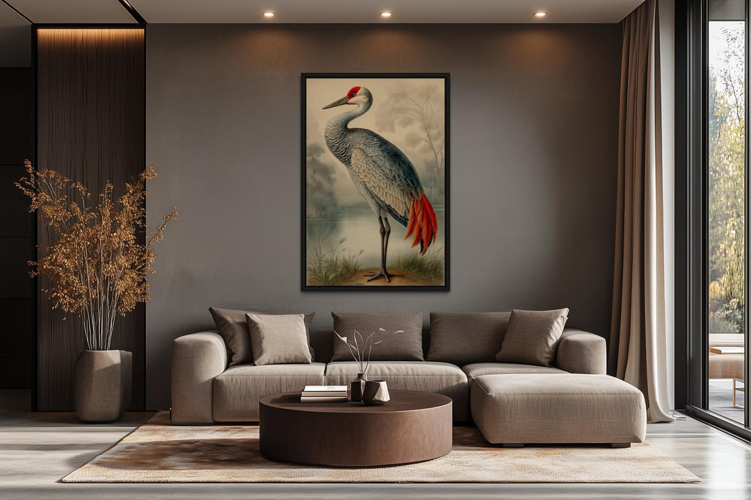 Sandhill Crane Vintage Framed Canvas Wall Art