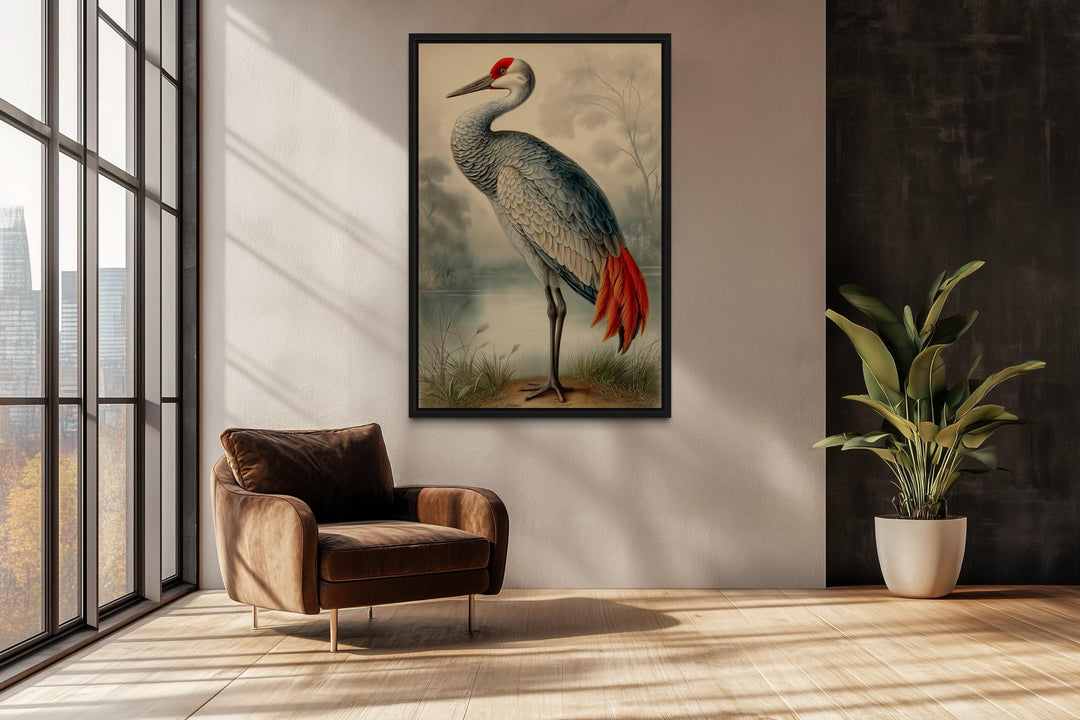 Sandhill Crane Vintage Framed Canvas Wall Art