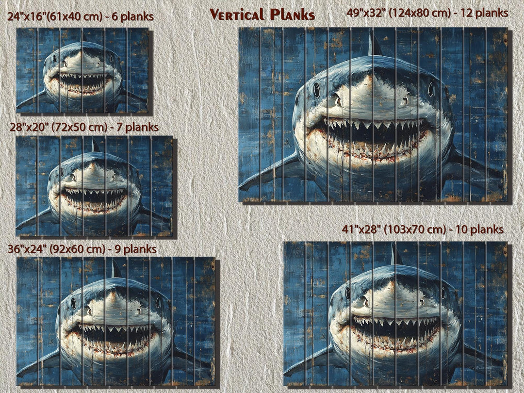Scary Great White Shark Rustic Wood Wall Art