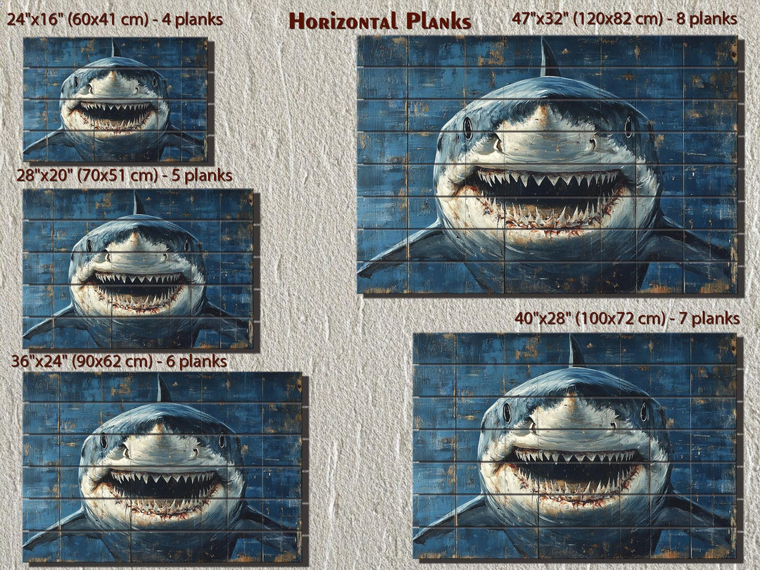 Scary Great White Shark Rustic Wood Wall Art