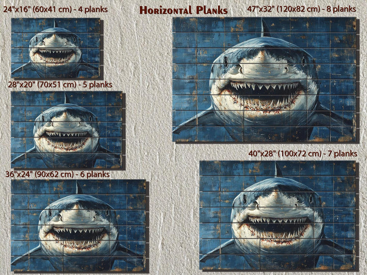 Scary Great White Shark Rustic Wood Wall Art