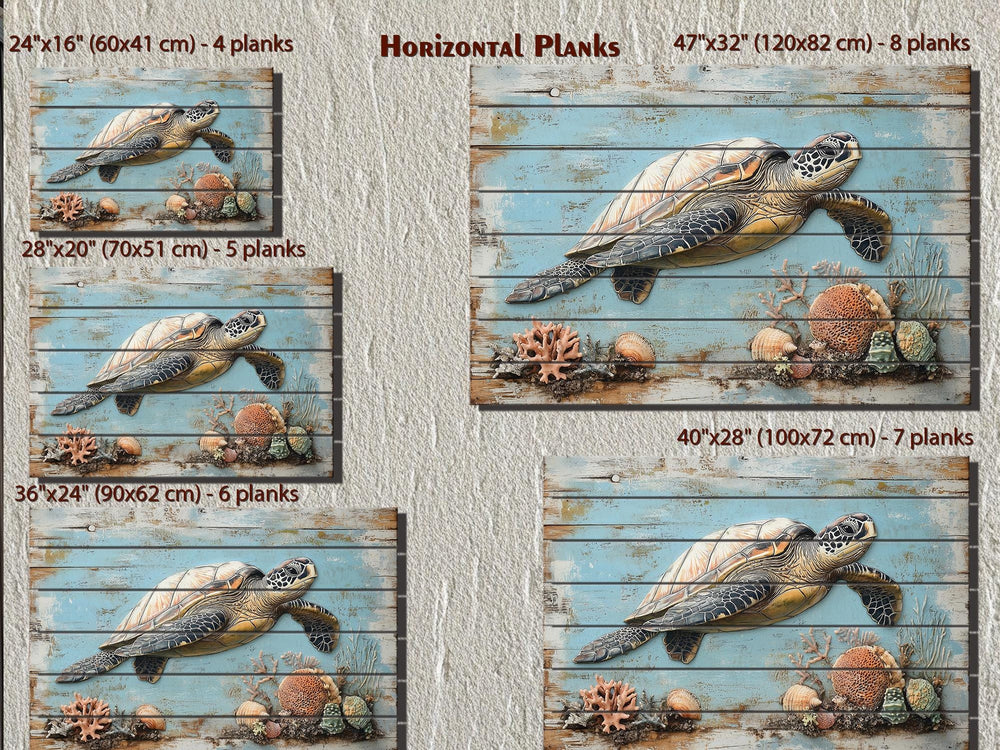 Sea Turtle Coastal Wall Art On Real Wood for Beach House Decor