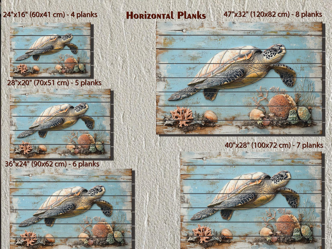 Sea Turtle Coastal Wall Art On Real Wood for Beach House Decor