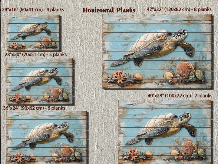 Sea Turtle Coastal Wall Art On Real Wood for Beach House Decor