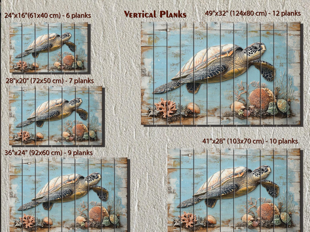 Sea Turtle Coastal Wall Art On Real Wood for Beach House Decor