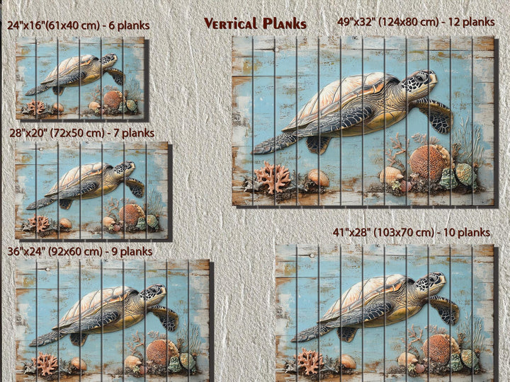 Sea Turtle Coastal Wall Art On Real Wood for Beach House Decor