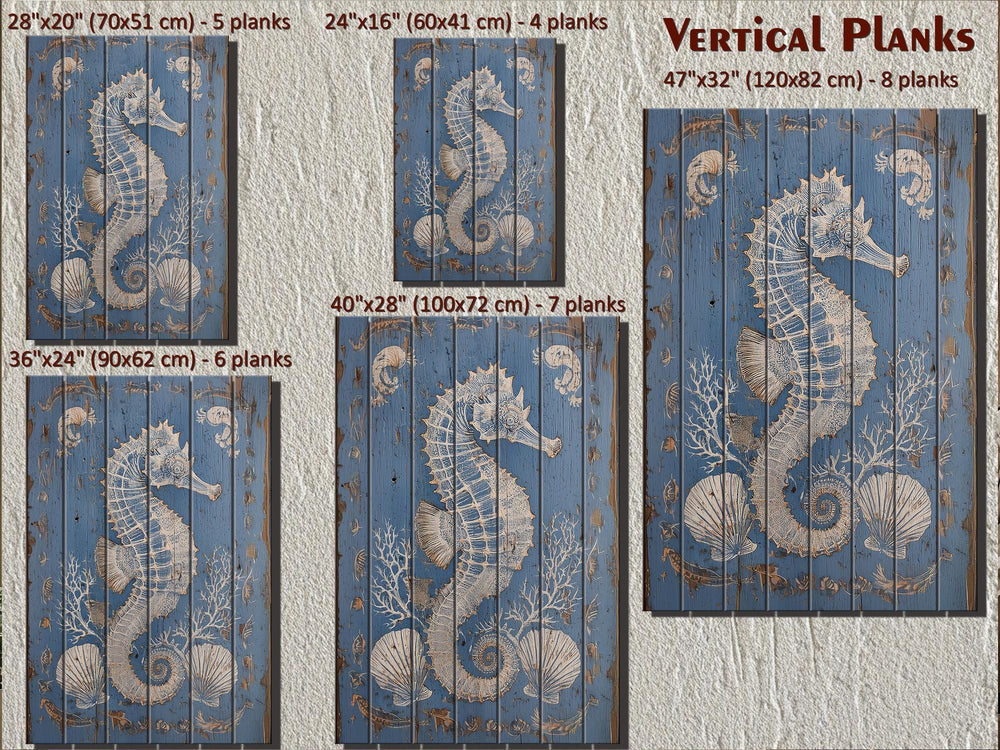 Seahorse and Seashells Vertical Distressed Coastal Wood Wall Art