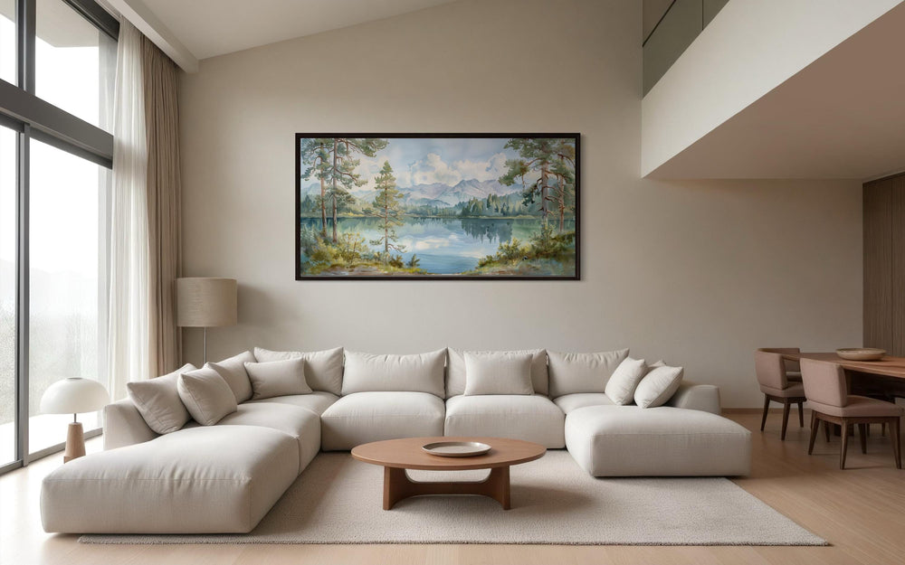 Serene Mountain Lake Landscape Framed Canvas Wall Art