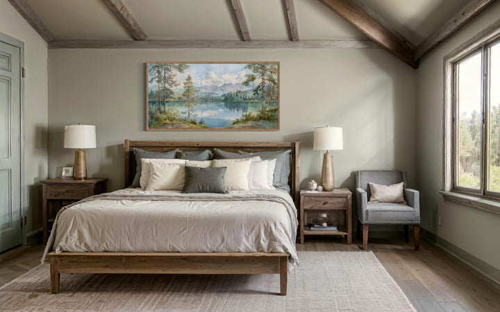 Serene Mountain Lake Landscape Framed Canvas Wall Art