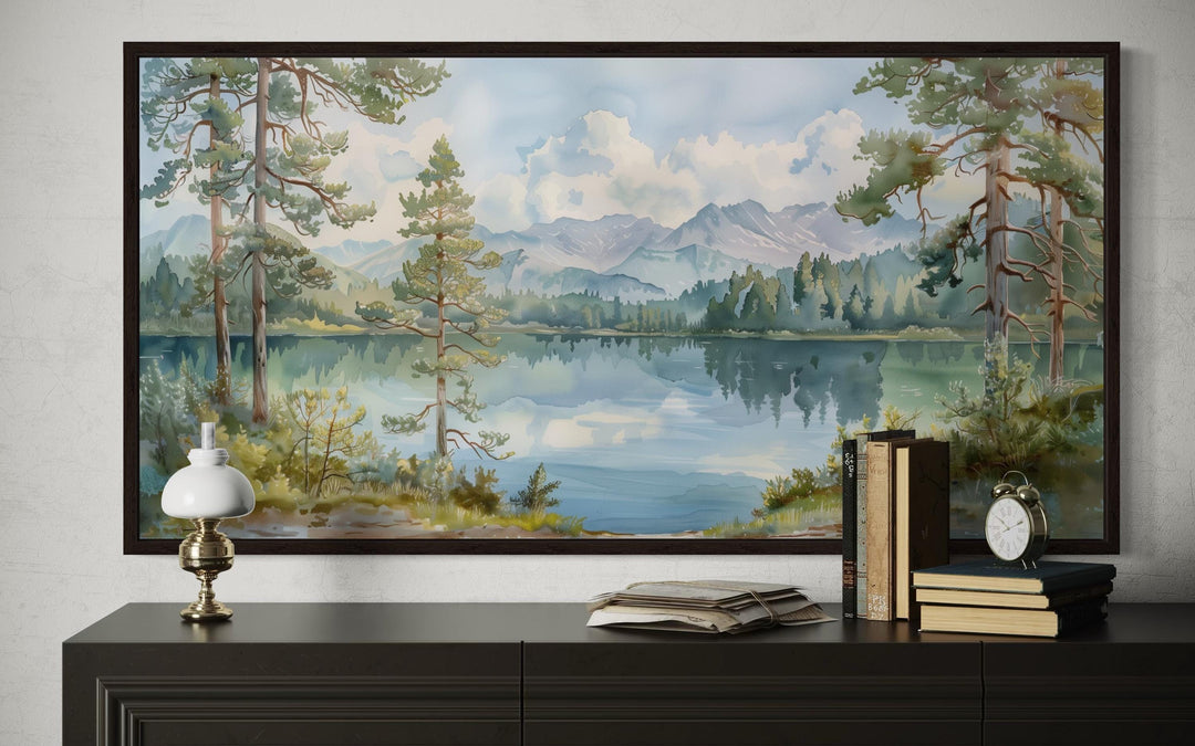 Serene Mountain Lake Landscape Framed Canvas Wall Art