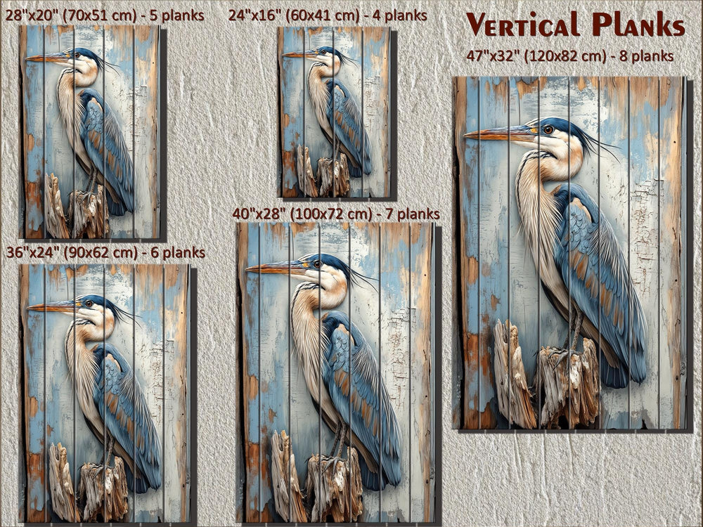 Set of 2 Blue Herons Distressed Wood Wall Art