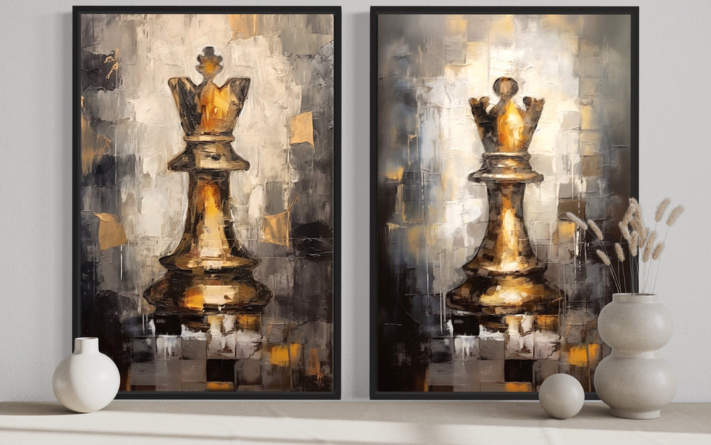 Set of 2 Chess King And Queen Romantic Framed Canvas Wall Art