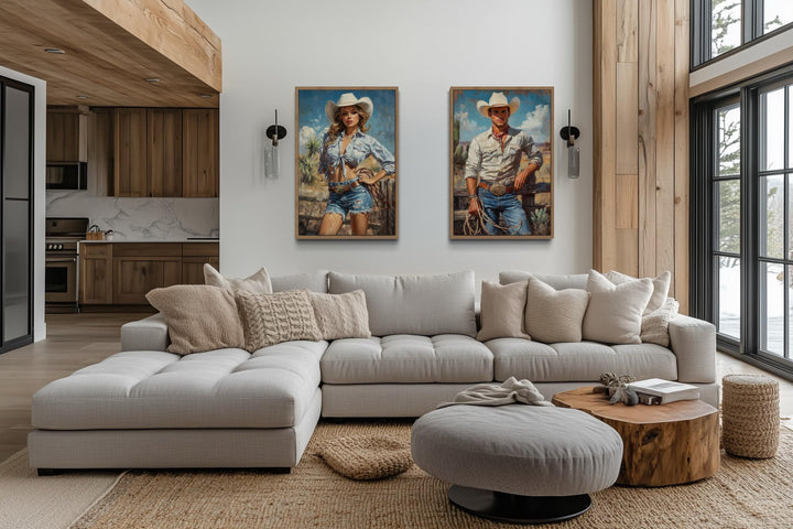 Set of 2 Cowboy And Cowgirl Retro Canvas Wall Art
