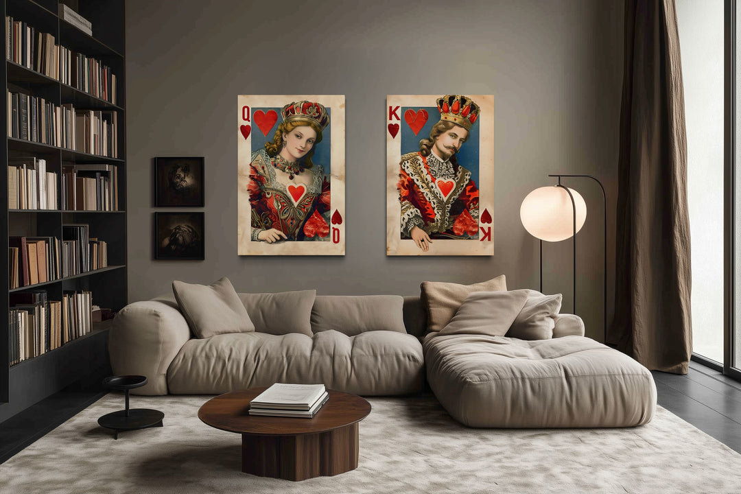 Set of 2 King And Queen Of Hearts Cards Framed Canvas Wall Art