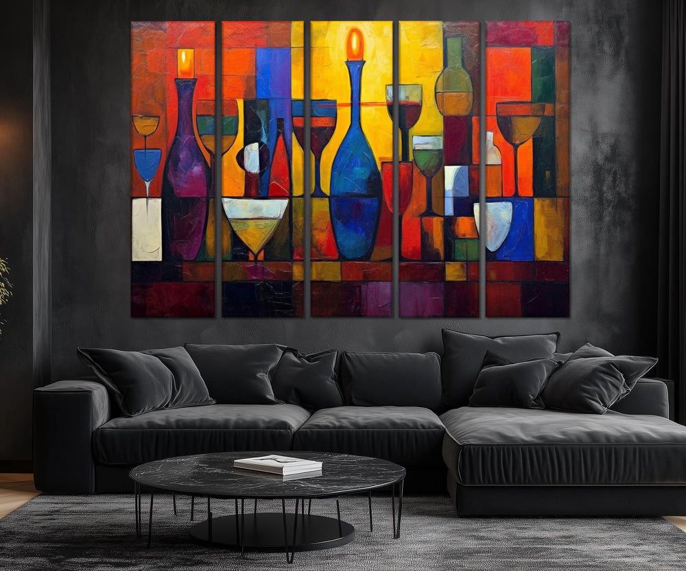 Set of 5 Panel Modern Abstract Dining Room Wall Art
