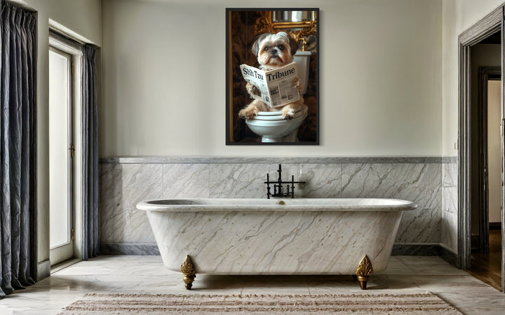 Shih Tzu On The Toilet Reading Newspaper Picture