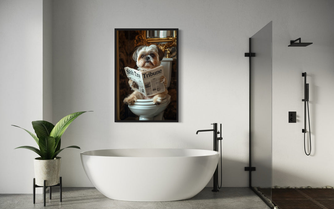 Shih Tzu On The Toilet Reading Newspaper Picture