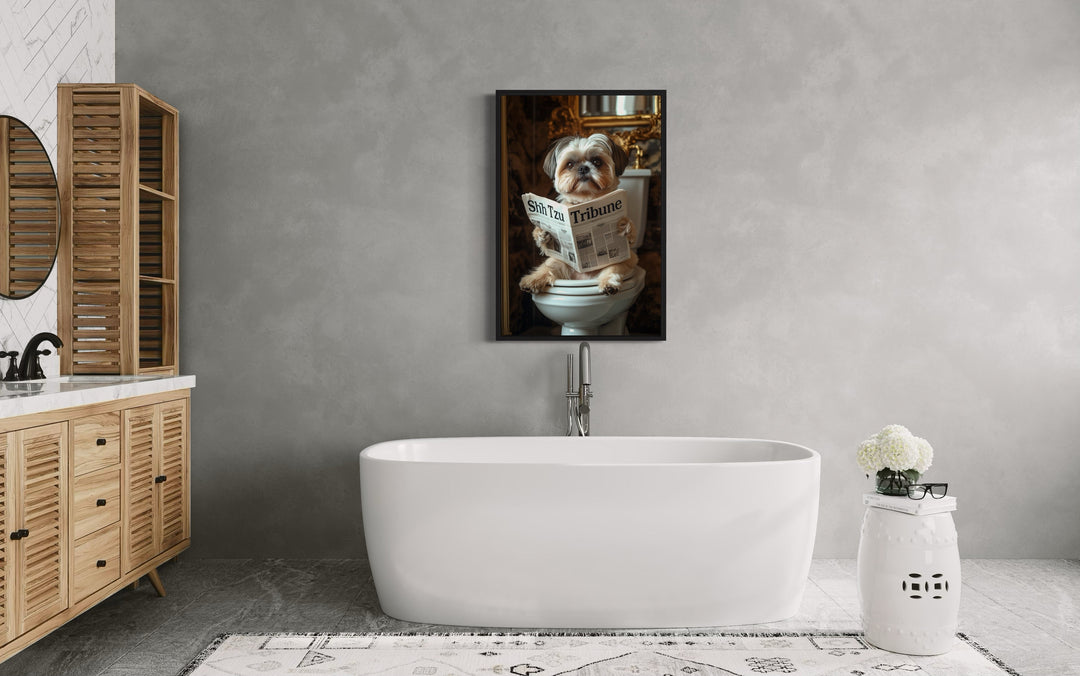 Shih Tzu On The Toilet Reading Newspaper Picture