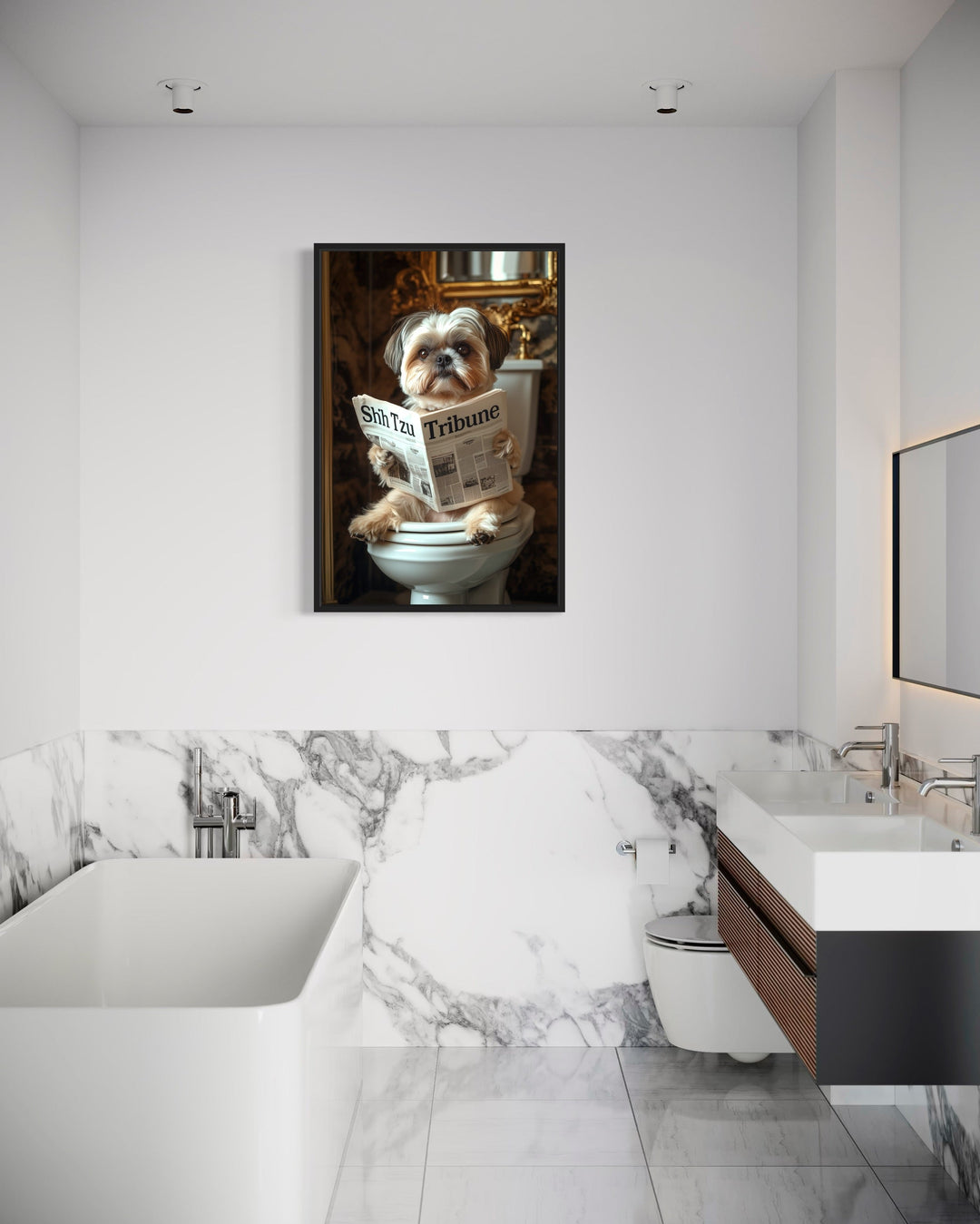 Shih Tzu On The Toilet Reading Newspaper Picture