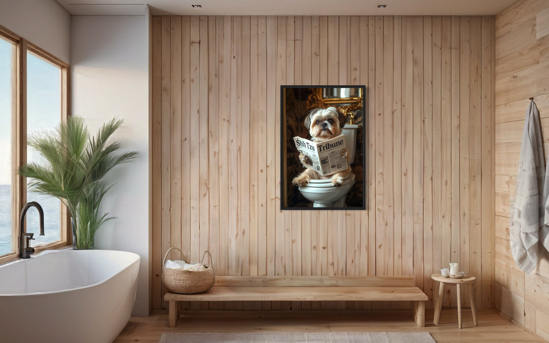 Shih Tzu On The Toilet Reading Newspaper Picture