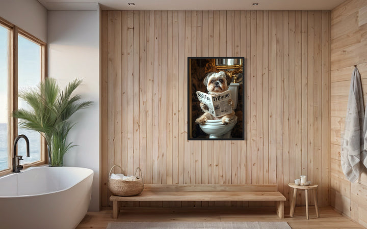 Shih Tzu On The Toilet Reading Newspaper Picture