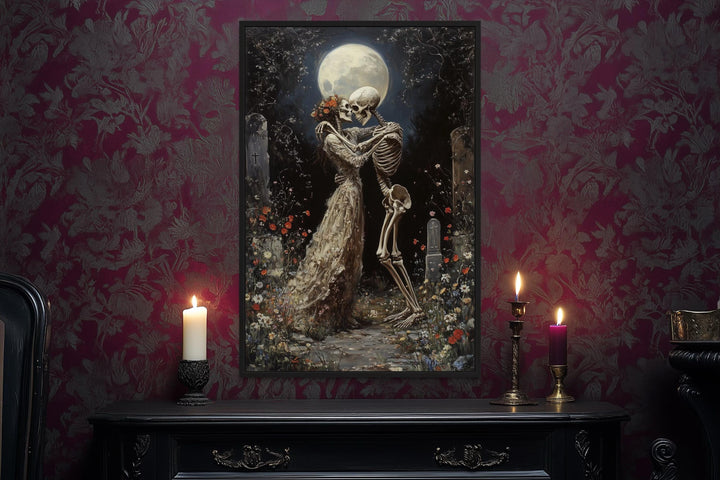 Skeletons Dancing At Cemetery Romantic Gothic Wall Art