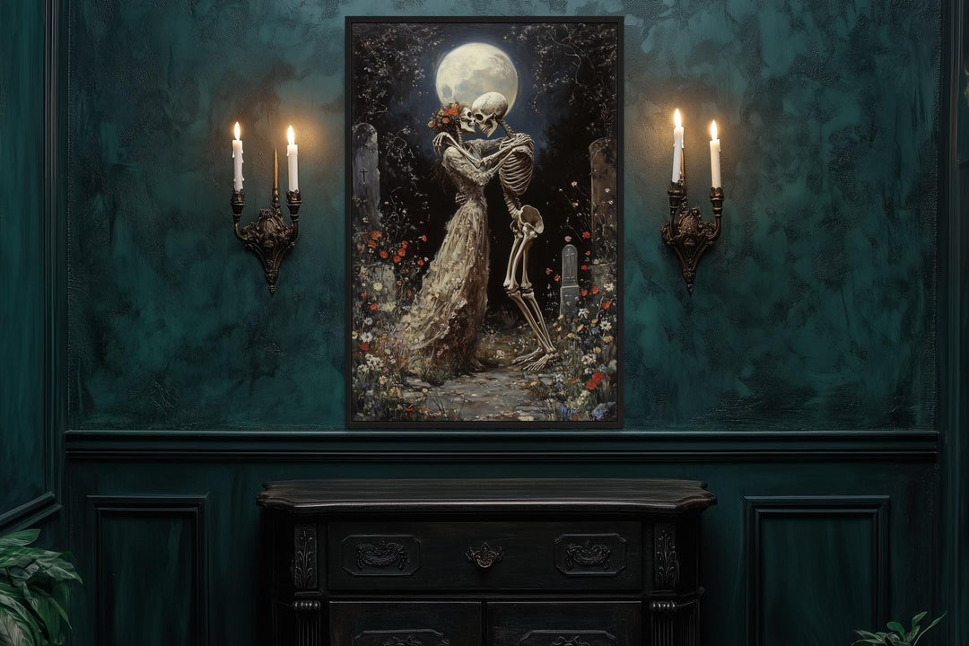 Skeletons Dancing At Cemetery Romantic Gothic Wall Art