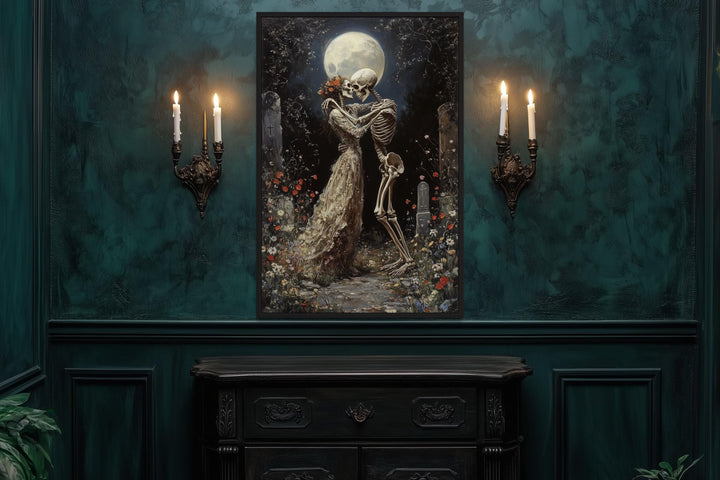 Skeletons Dancing At Cemetery Romantic Gothic Wall Art