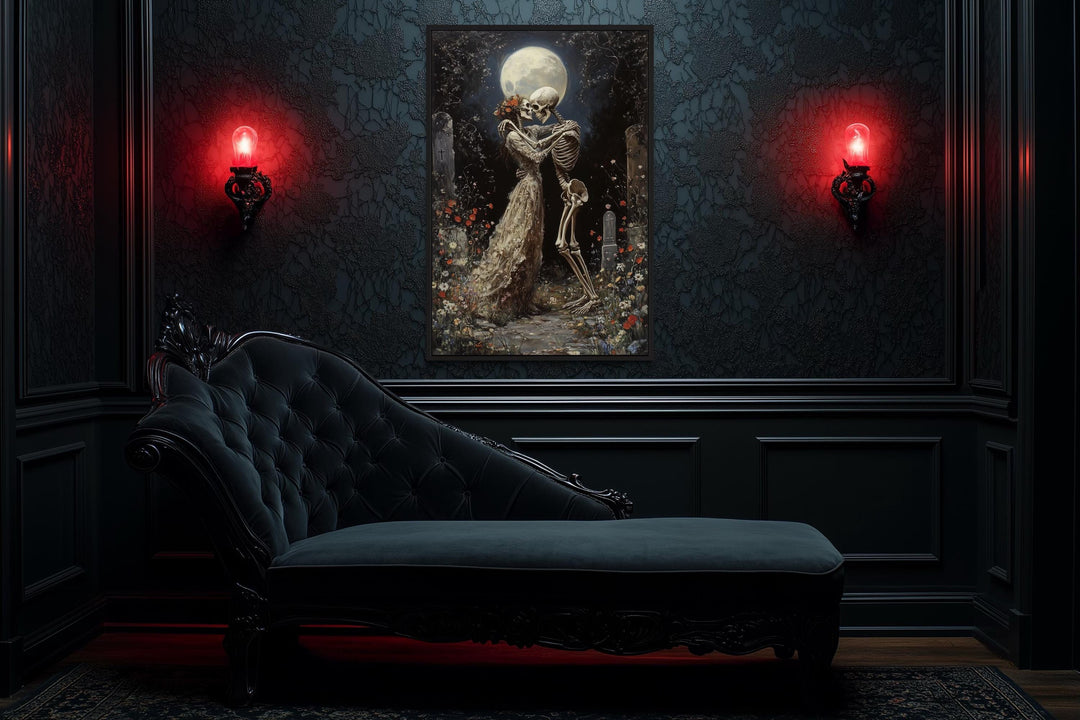 Skeletons Dancing At Cemetery Romantic Gothic Wall Art