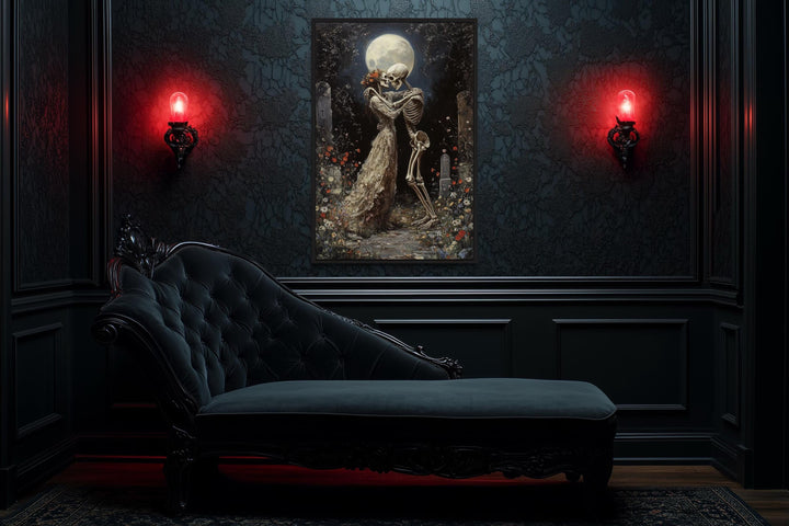 Skeletons Dancing At Cemetery Romantic Gothic Wall Art