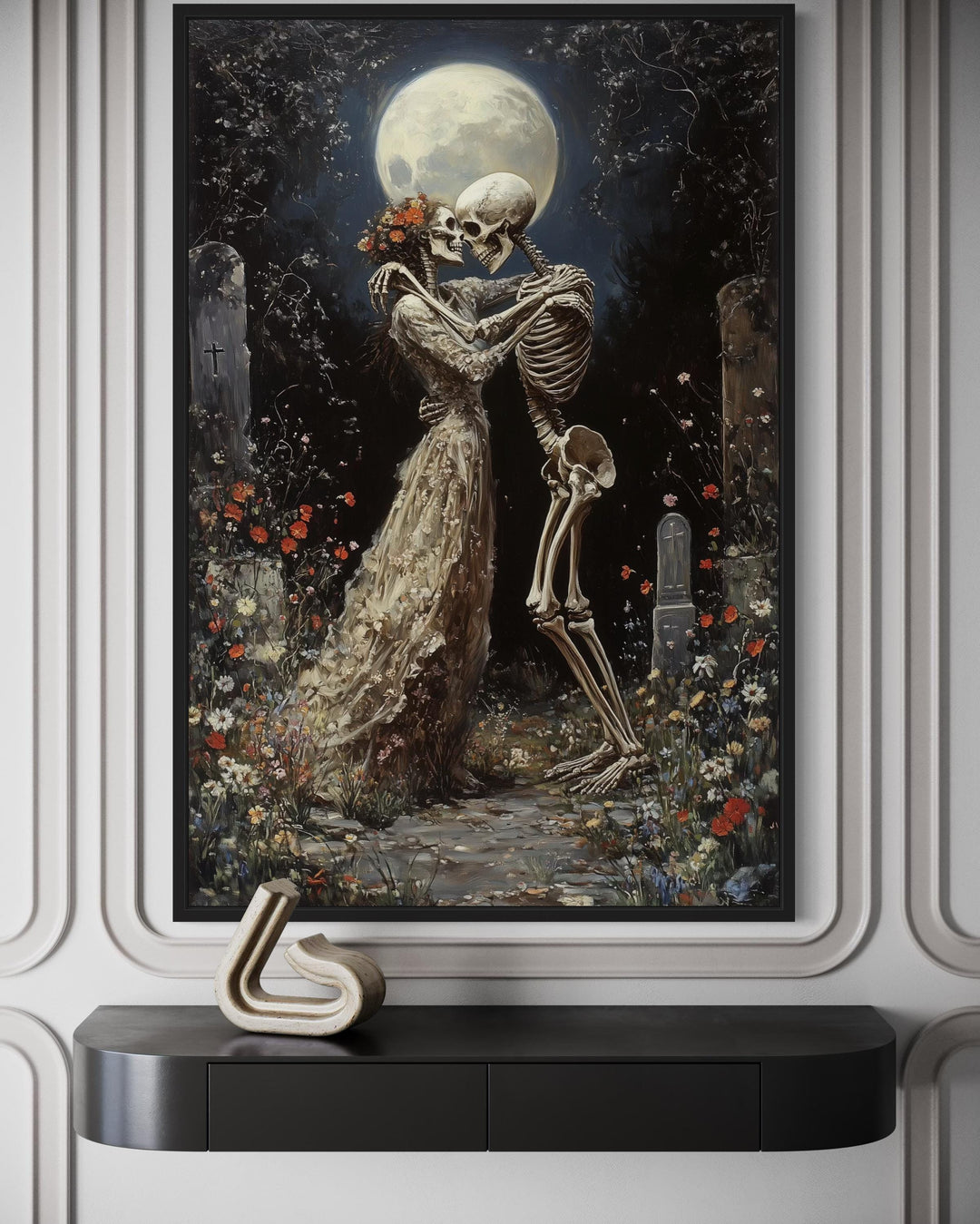 Skeletons Dancing At Cemetery Romantic Gothic Wall Art
