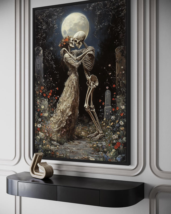 Skeletons Dancing At Cemetery Romantic Gothic Wall Art
