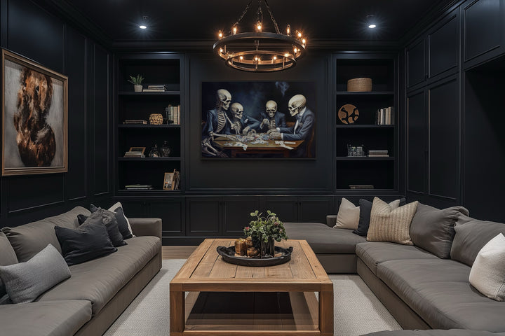 Skeletons Playing Poker Gothic Game Room Framed Canvas Wall Art