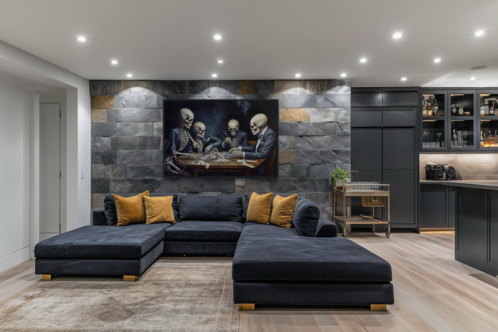 Skeletons Playing Poker Gothic Game Room Framed Canvas Wall Art